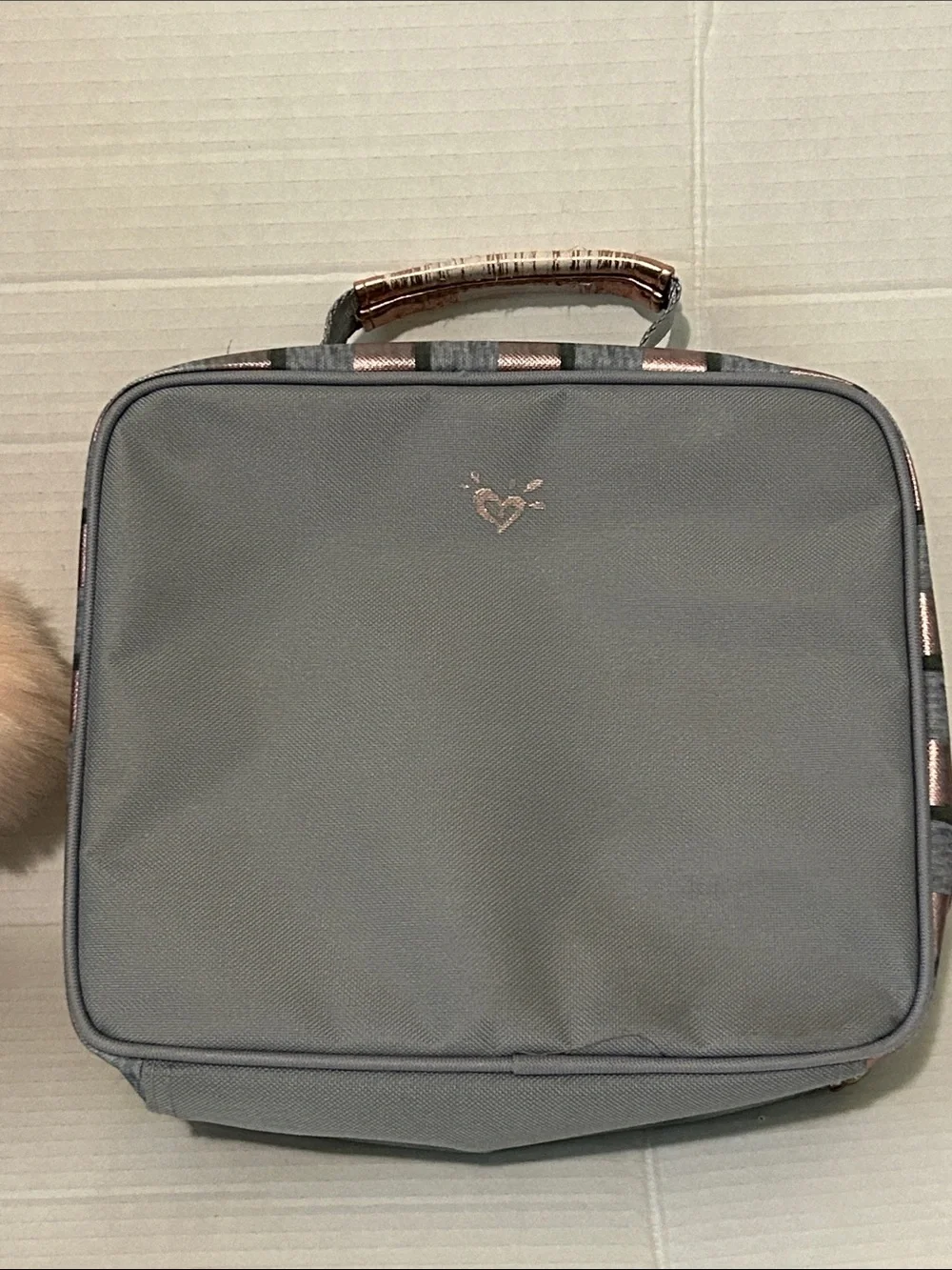 Justice ‘A’ Glitter Gray Backpack & Lunchbox Set with Rose Gold Polka Dots
